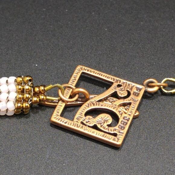 Artisan Woven Glass Beaded Necklace, Opalescent Pink Gold Glass Beads, 20 Inches - Picture 8 of 12